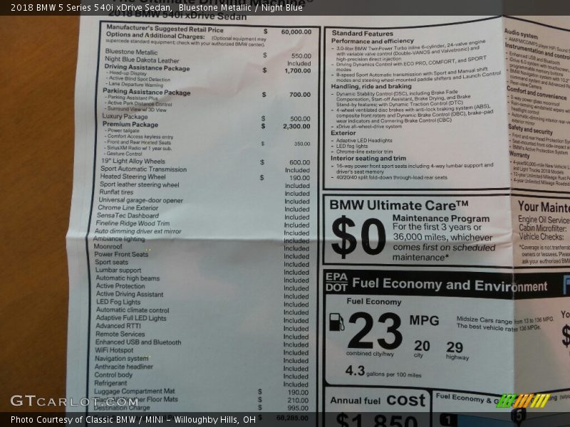 Bluestone Metallic / Night Blue 2018 BMW 5 Series 540i xDrive Sedan