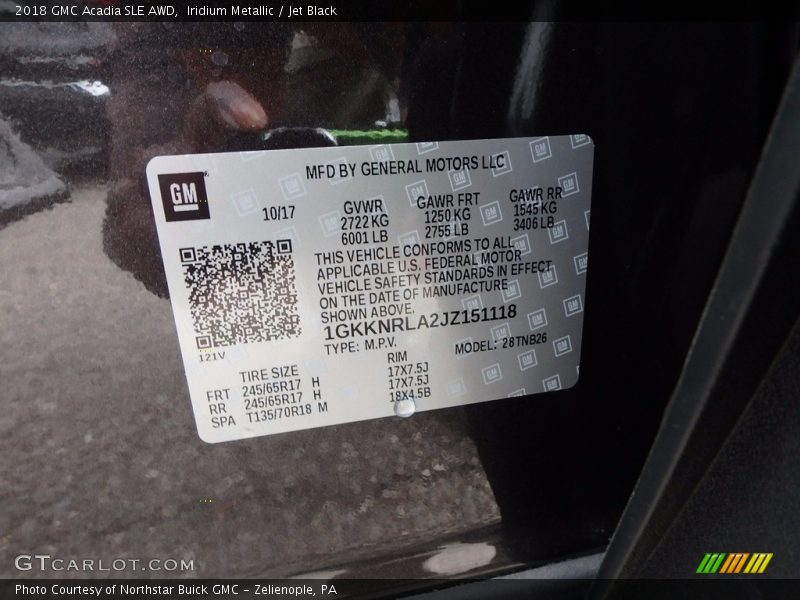 Iridium Metallic / Jet Black 2018 GMC Acadia SLE AWD