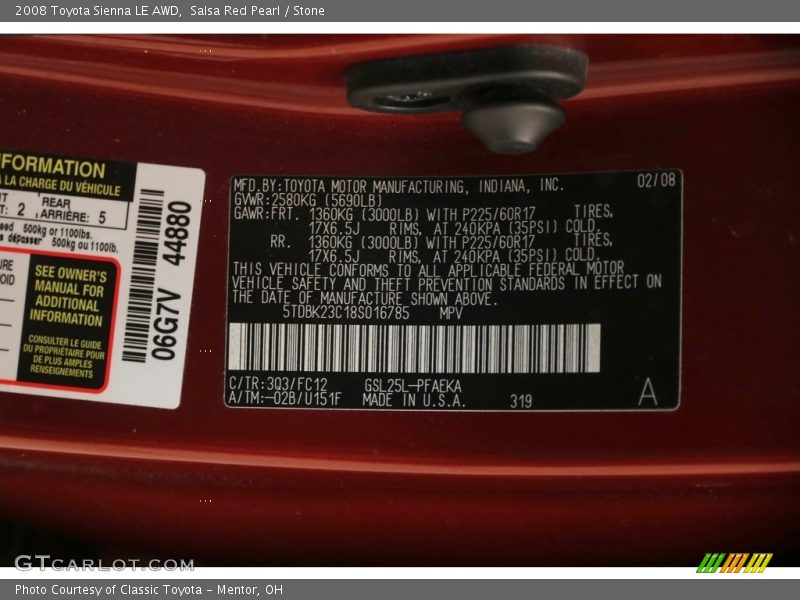 Salsa Red Pearl / Stone 2008 Toyota Sienna LE AWD