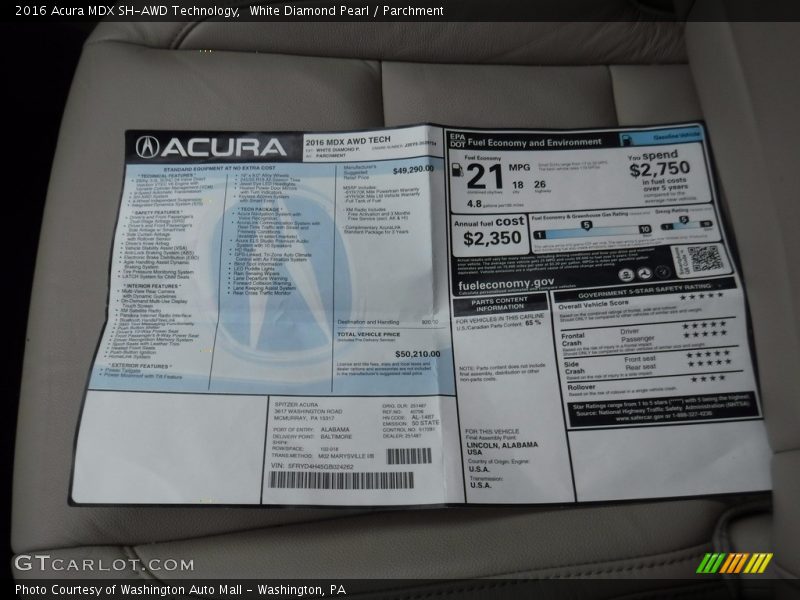 White Diamond Pearl / Parchment 2016 Acura MDX SH-AWD Technology
