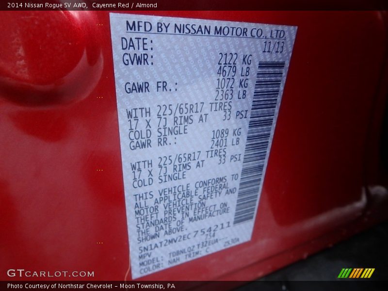 Cayenne Red / Almond 2014 Nissan Rogue SV AWD