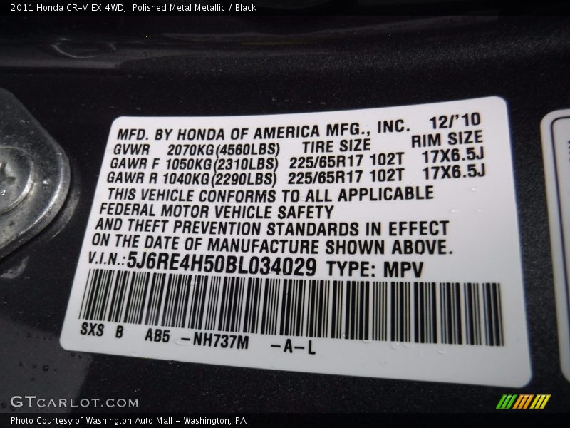 Polished Metal Metallic / Black 2011 Honda CR-V EX 4WD