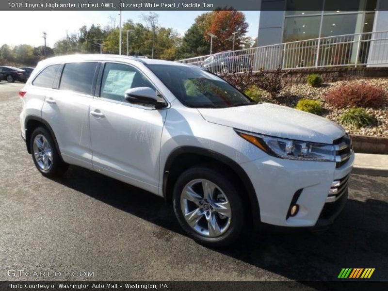 Blizzard White Pearl / Saddle Tan 2018 Toyota Highlander Limited AWD