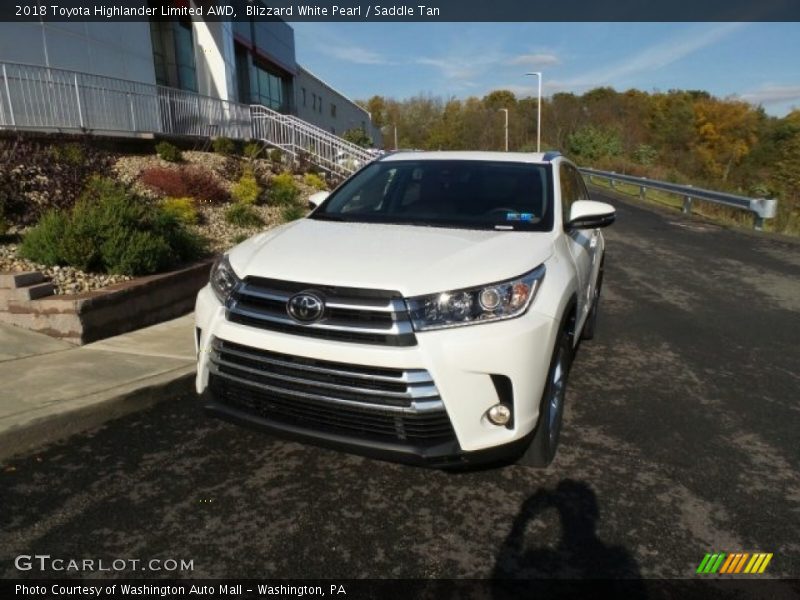 Blizzard White Pearl / Saddle Tan 2018 Toyota Highlander Limited AWD