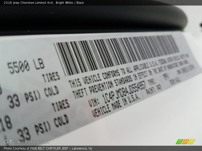 Bright White / Black 2018 Jeep Cherokee Limited 4x4