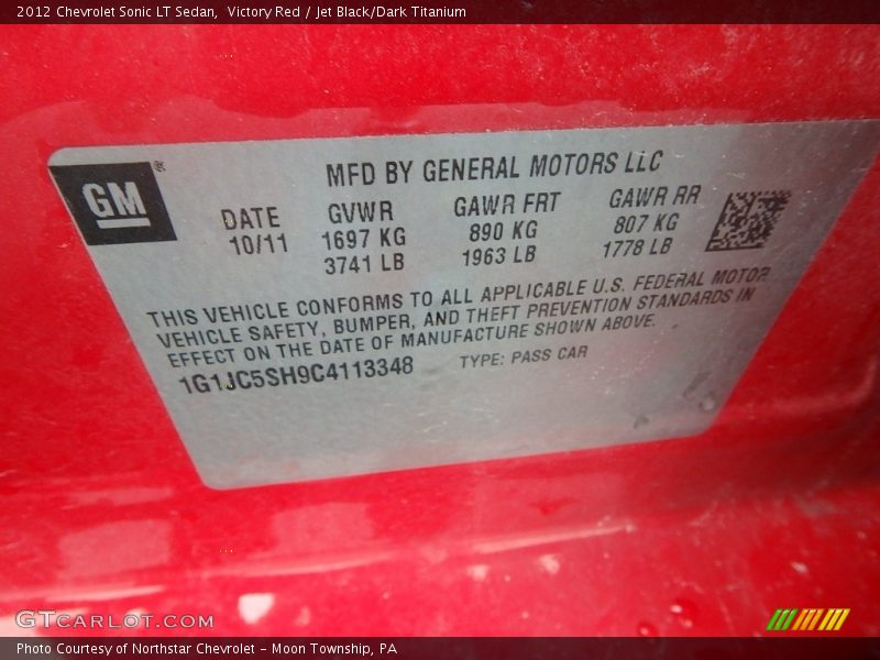 Victory Red / Jet Black/Dark Titanium 2012 Chevrolet Sonic LT Sedan