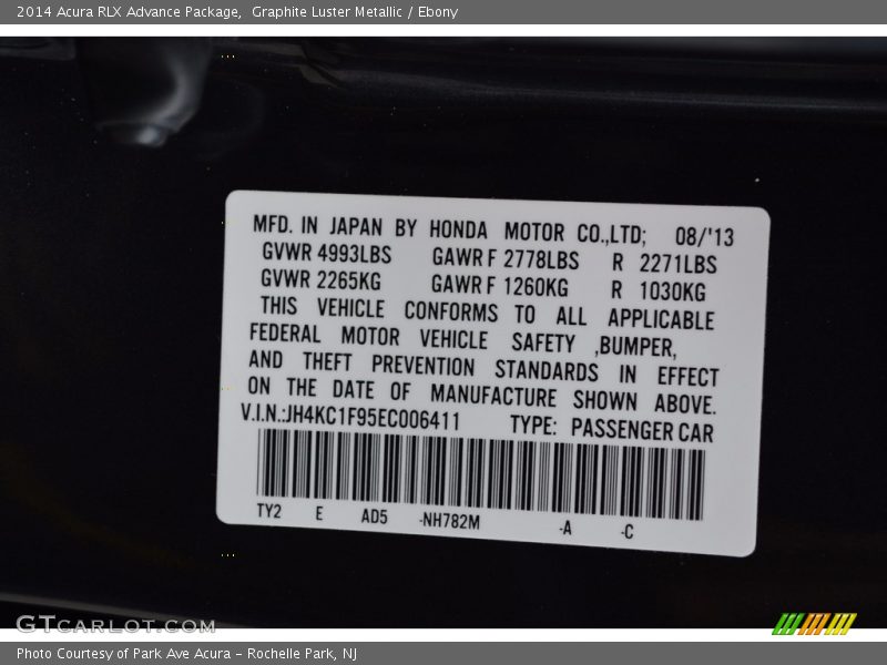 Graphite Luster Metallic / Ebony 2014 Acura RLX Advance Package