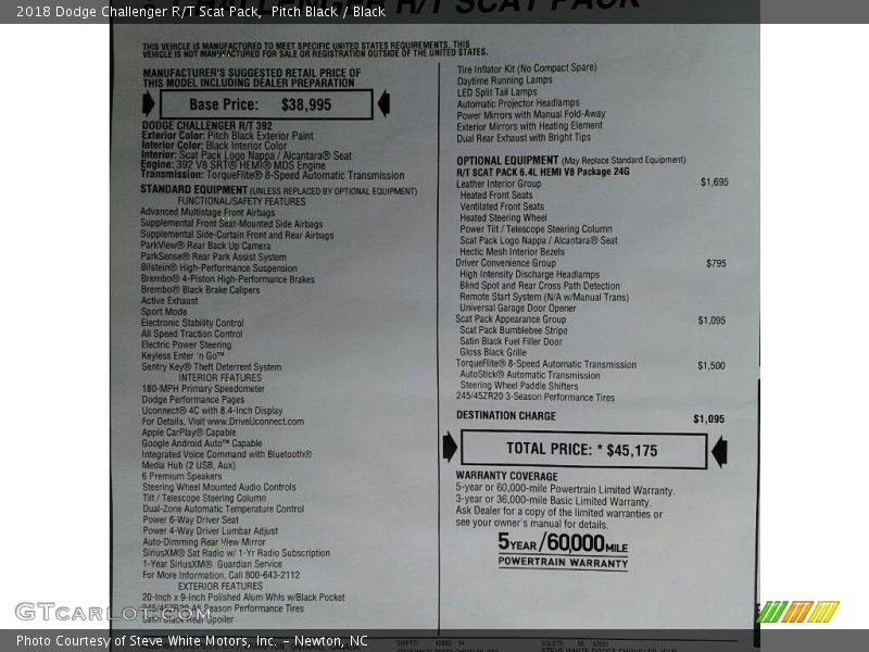 Pitch Black / Black 2018 Dodge Challenger R/T Scat Pack