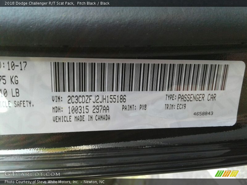 Pitch Black / Black 2018 Dodge Challenger R/T Scat Pack