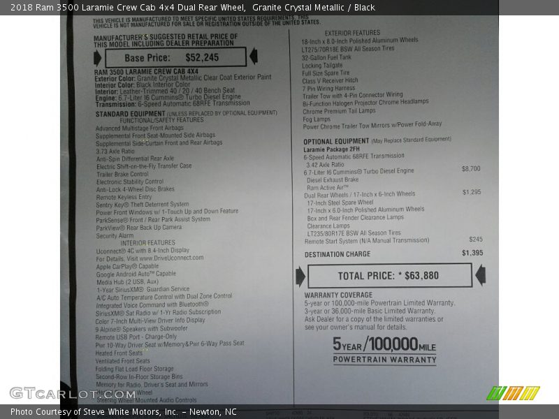 Granite Crystal Metallic / Black 2018 Ram 3500 Laramie Crew Cab 4x4 Dual Rear Wheel