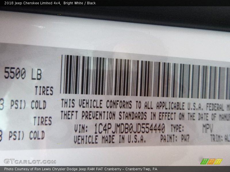 Bright White / Black 2018 Jeep Cherokee Limited 4x4