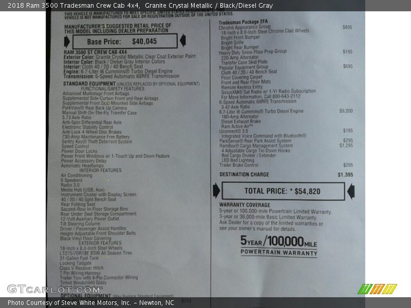 Granite Crystal Metallic / Black/Diesel Gray 2018 Ram 3500 Tradesman Crew Cab 4x4