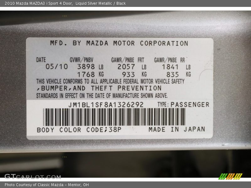 Liquid Silver Metallic / Black 2010 Mazda MAZDA3 i Sport 4 Door