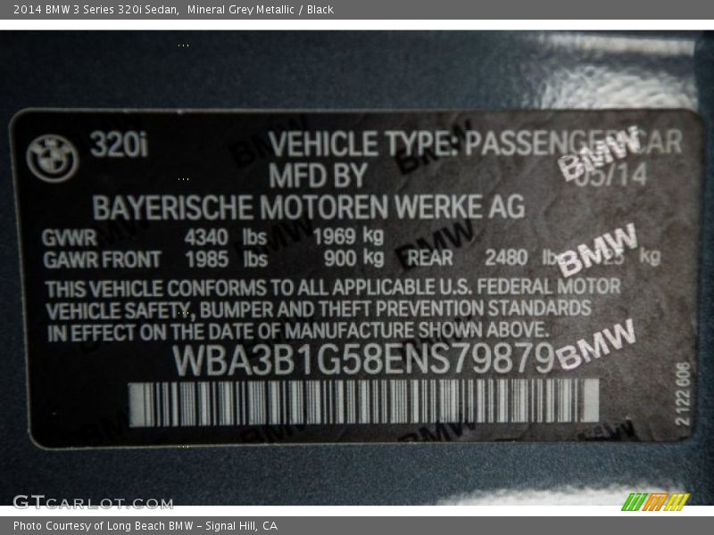 Mineral Grey Metallic / Black 2014 BMW 3 Series 320i Sedan