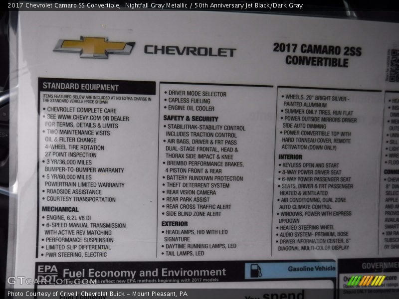 Nightfall Gray Metallic / 50th Anniversary Jet Black/Dark Gray 2017 Chevrolet Camaro SS Convertible