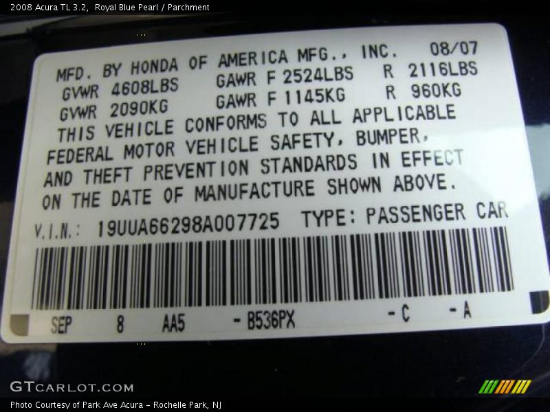 Royal Blue Pearl / Parchment 2008 Acura TL 3.2