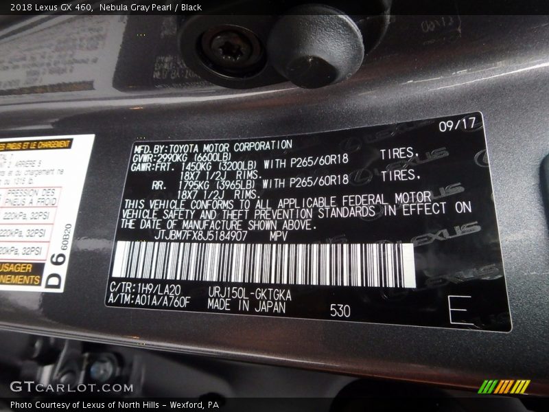 2018 GX 460 Nebula Gray Pearl Color Code 1H9