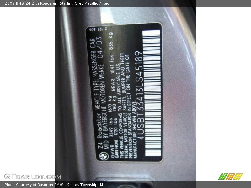 Sterling Grey Metallic / Red 2003 BMW Z4 2.5i Roadster