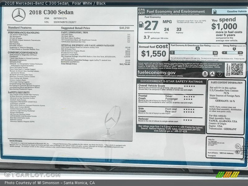 Polar White / Black 2018 Mercedes-Benz C 300 Sedan