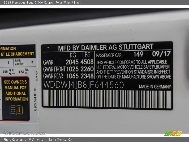 2018 C 300 Coupe Polar White Color Code 149
