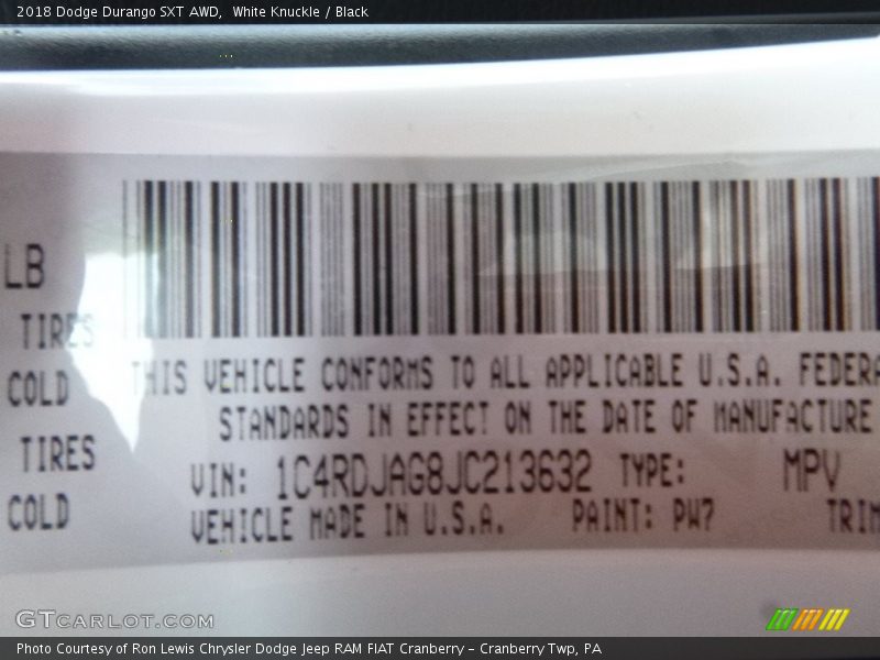 White Knuckle / Black 2018 Dodge Durango SXT AWD