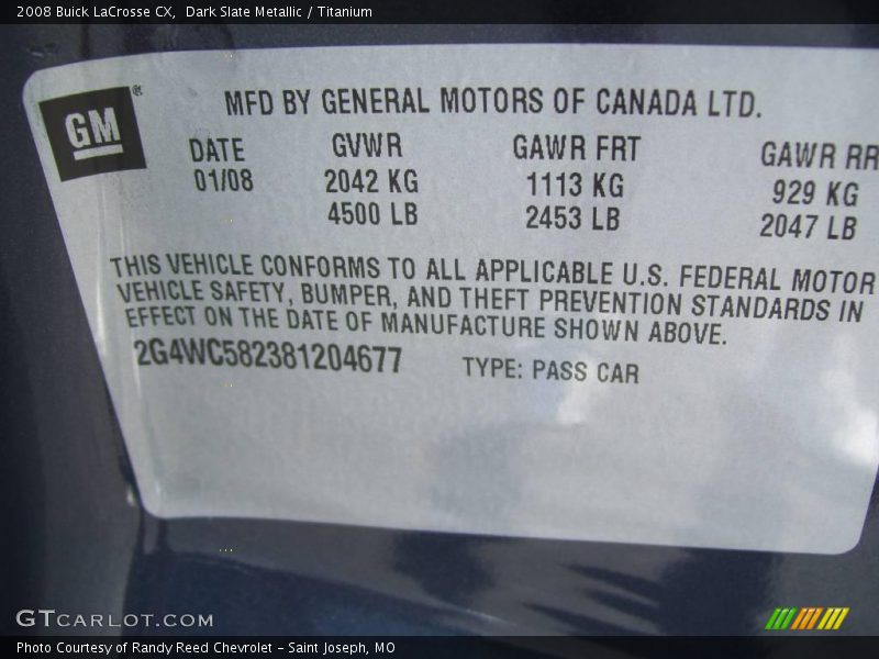 Dark Slate Metallic / Titanium 2008 Buick LaCrosse CX
