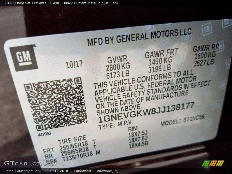 Black Currant Metallic / Jet Black 2018 Chevrolet Traverse LT AWD