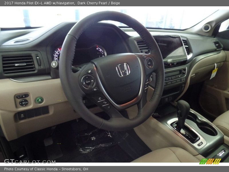 Dark Cherry Pearl / Beige 2017 Honda Pilot EX-L AWD w/Navigation