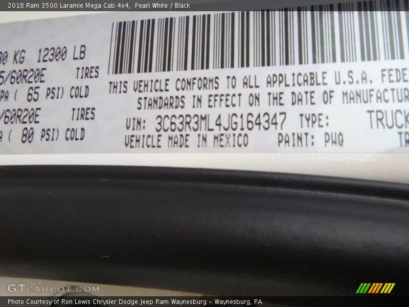 2018 3500 Laramie Mega Cab 4x4 Pearl White Color Code PWQ