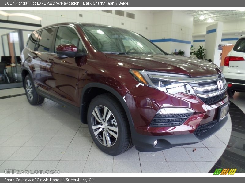 Dark Cherry Pearl / Beige 2017 Honda Pilot EX-L AWD w/Navigation