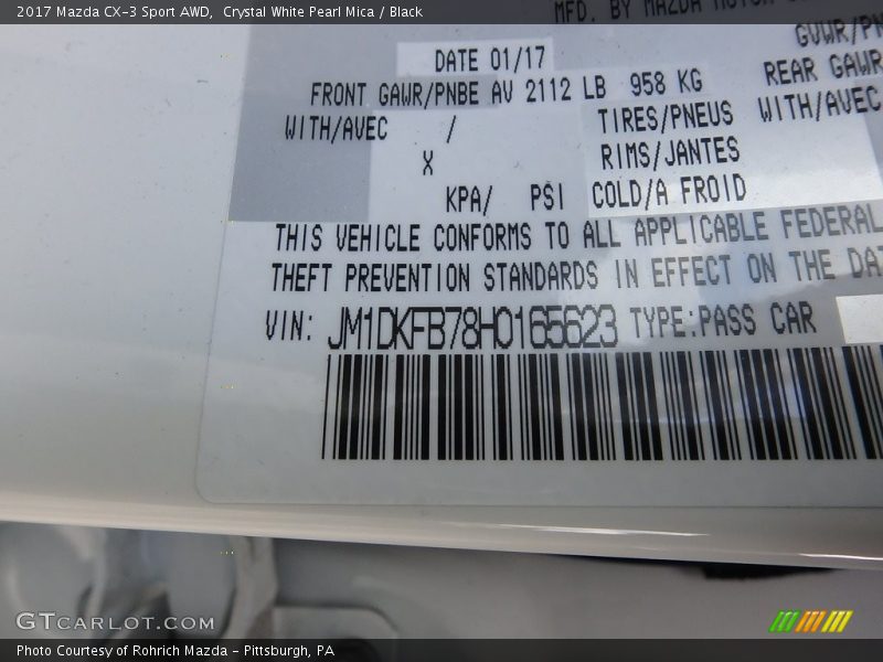 Crystal White Pearl Mica / Black 2017 Mazda CX-3 Sport AWD
