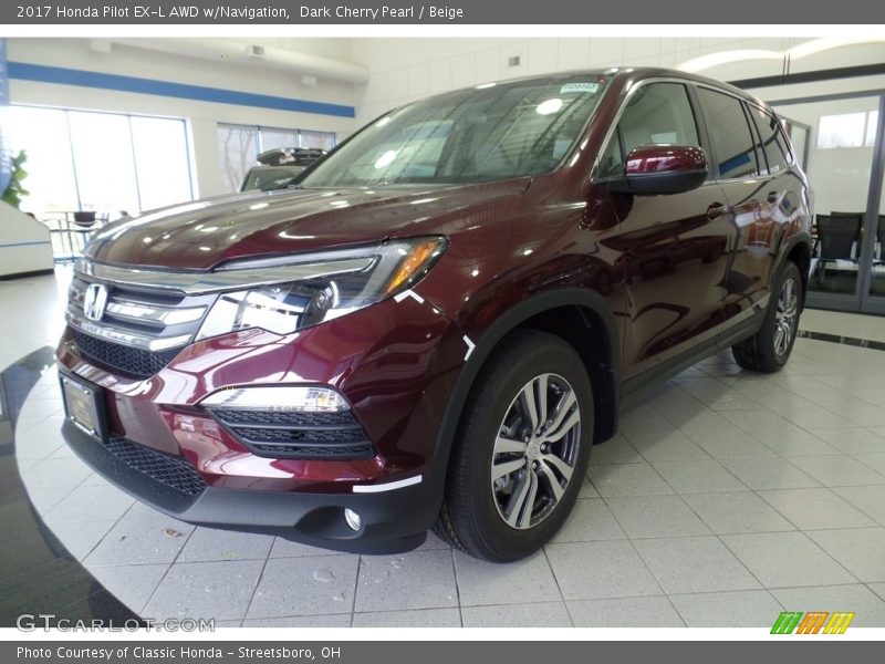 Dark Cherry Pearl / Beige 2017 Honda Pilot EX-L AWD w/Navigation