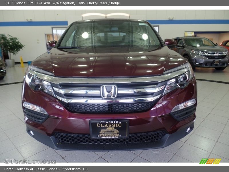 Dark Cherry Pearl / Beige 2017 Honda Pilot EX-L AWD w/Navigation