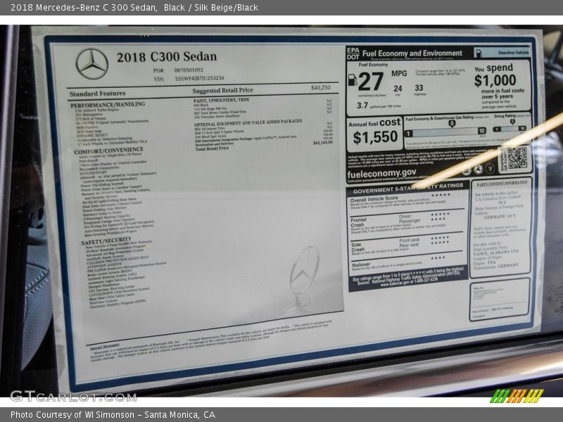 Black / Silk Beige/Black 2018 Mercedes-Benz C 300 Sedan