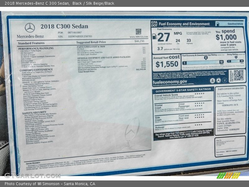 Black / Silk Beige/Black 2018 Mercedes-Benz C 300 Sedan