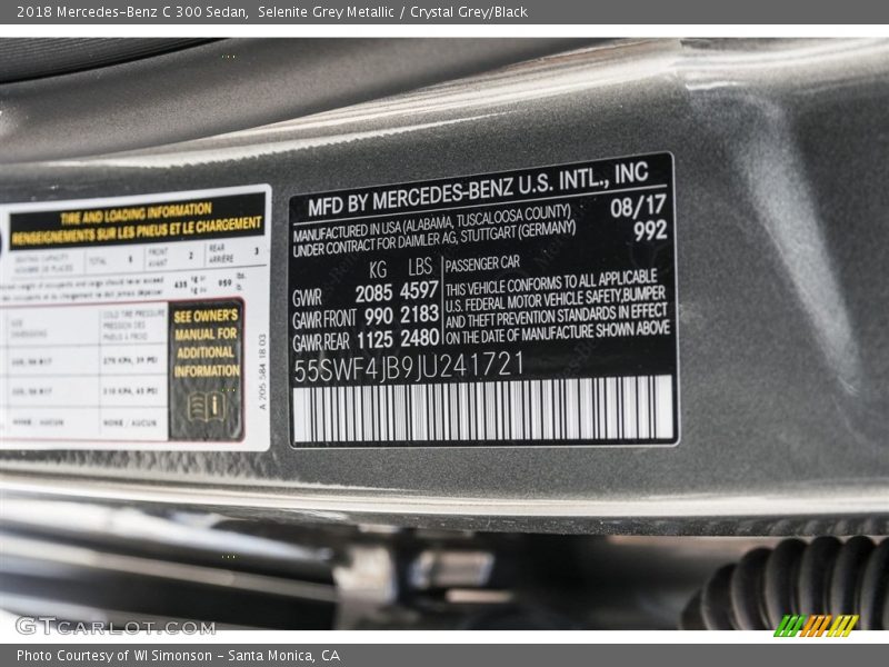 Selenite Grey Metallic / Crystal Grey/Black 2018 Mercedes-Benz C 300 Sedan