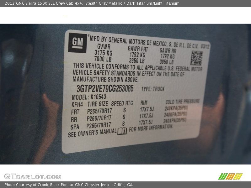 Stealth Gray Metallic / Dark Titanium/Light Titanium 2012 GMC Sierra 1500 SLE Crew Cab 4x4