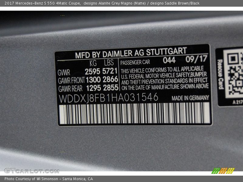 designo Alanite Grey Magno (Matte) / designo Saddle Brown/Black 2017 Mercedes-Benz S 550 4Matic Coupe