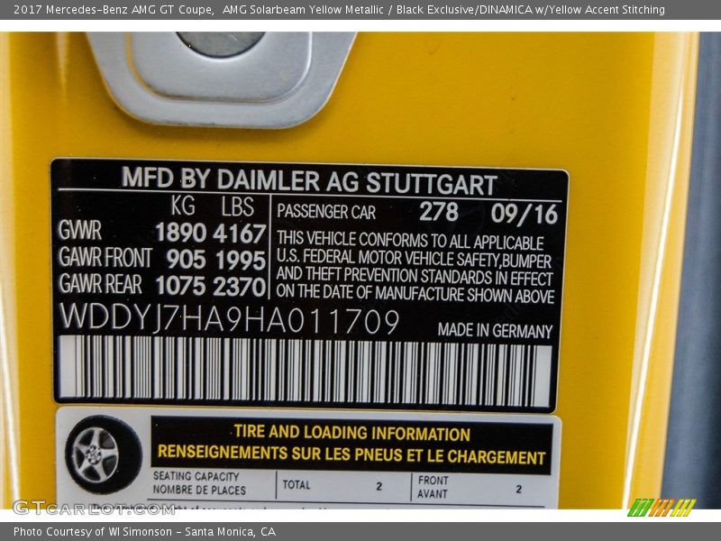 2017 AMG GT Coupe AMG Solarbeam Yellow Metallic Color Code 278