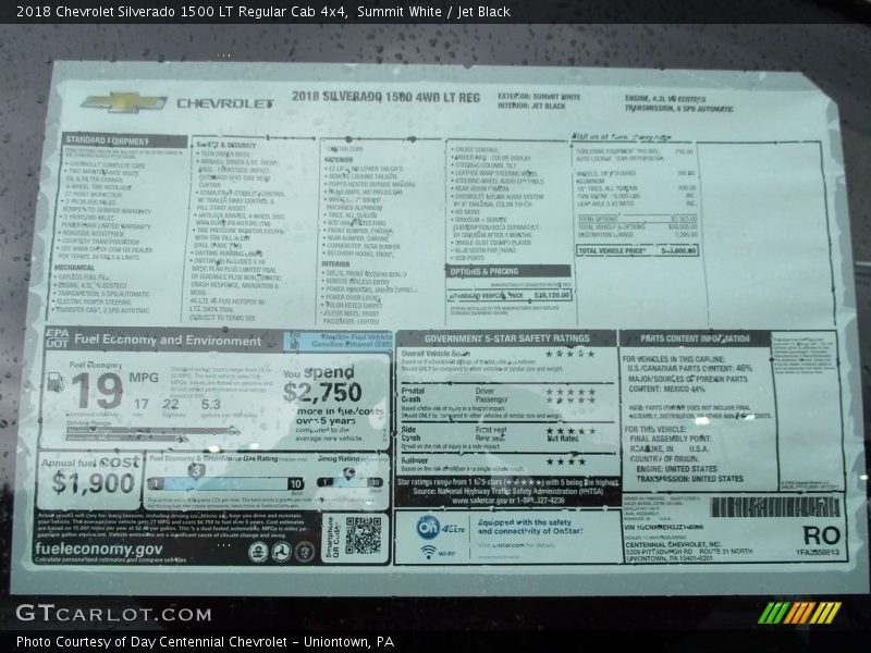  2018 Silverado 1500 LT Regular Cab 4x4 Window Sticker