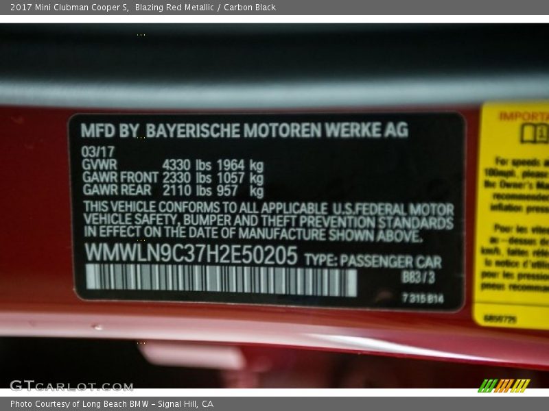 Blazing Red Metallic / Carbon Black 2017 Mini Clubman Cooper S
