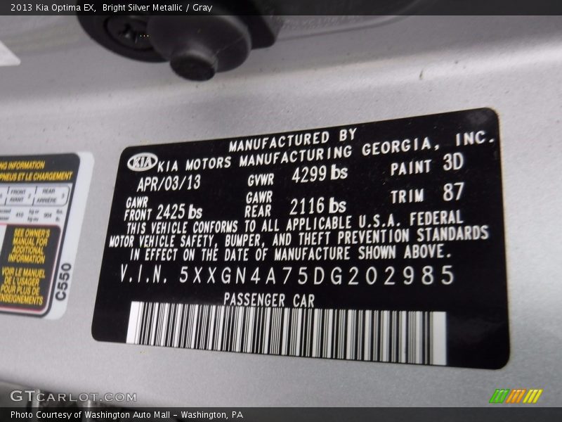 Bright Silver Metallic / Gray 2013 Kia Optima EX