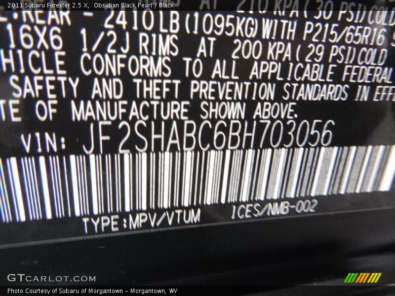 Obsidian Black Pearl / Black 2011 Subaru Forester 2.5 X