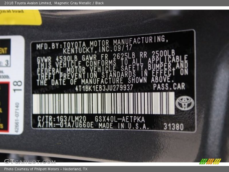 Magnetic Gray Metallic / Black 2018 Toyota Avalon Limited