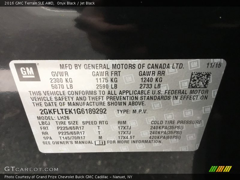 Onyx Black / Jet Black 2016 GMC Terrain SLE AWD