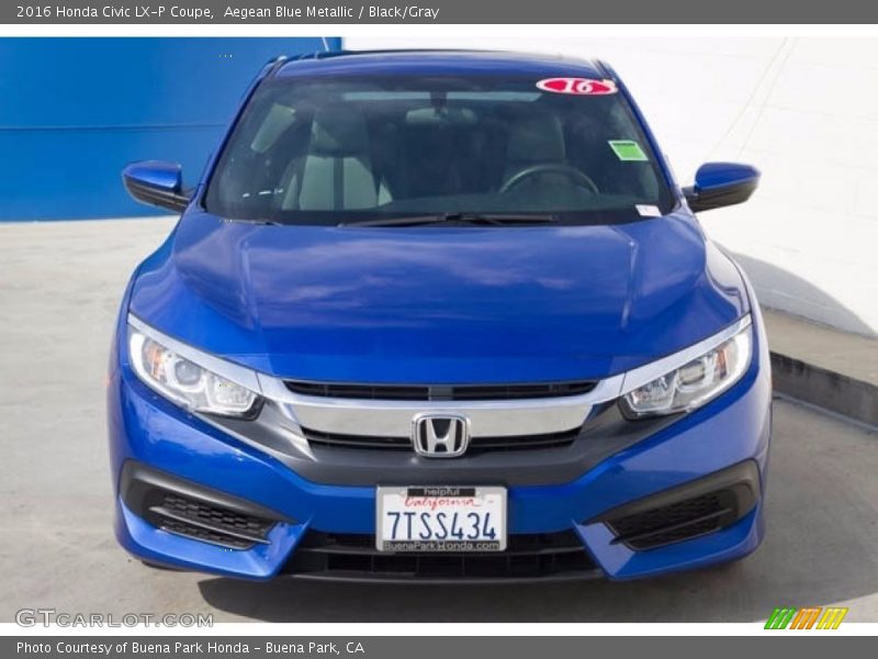 Aegean Blue Metallic / Black/Gray 2016 Honda Civic LX-P Coupe