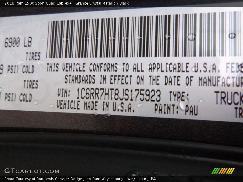 2018 1500 Sport Quad Cab 4x4 Granite Crystal Metallic Color Code PAU
