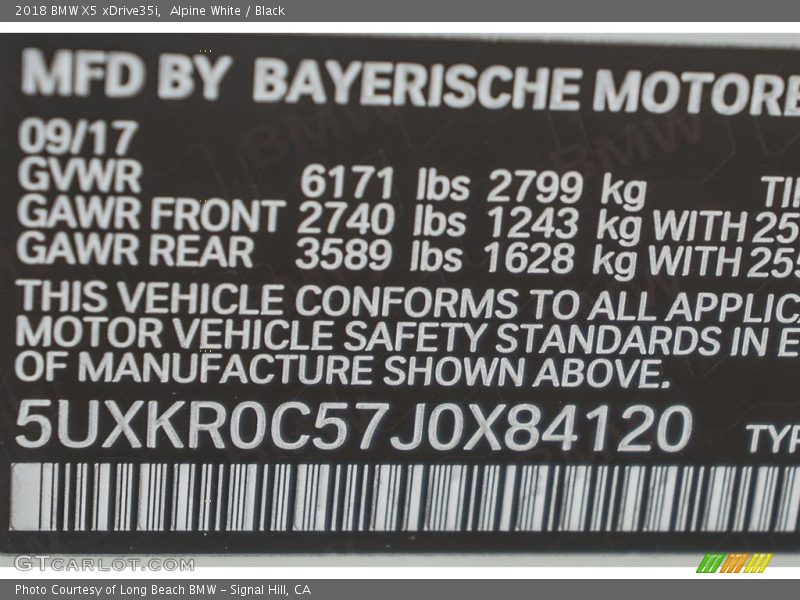 Alpine White / Black 2018 BMW X5 xDrive35i