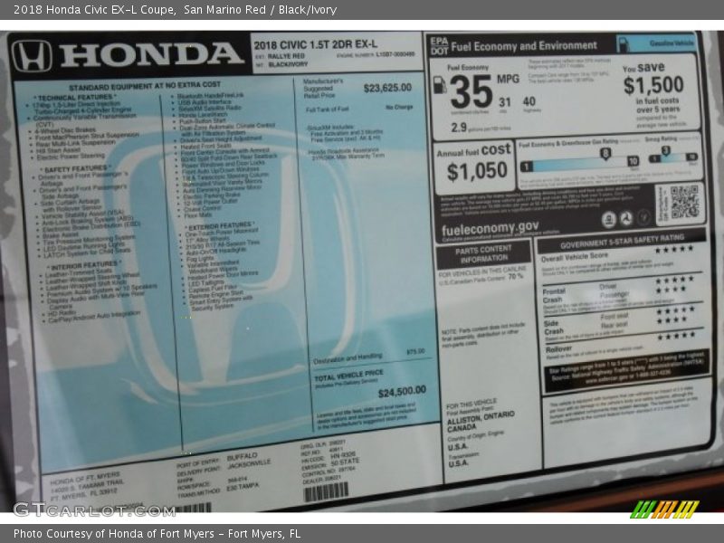  2018 Civic EX-L Coupe Window Sticker