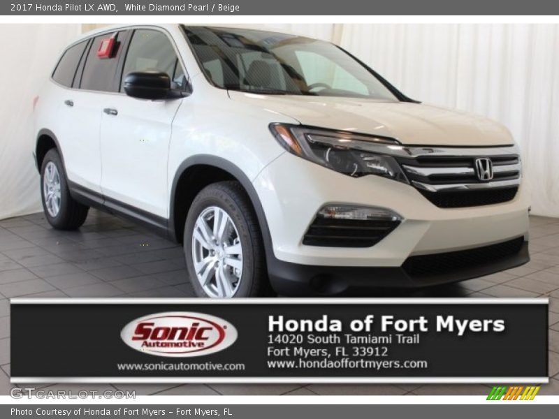 White Diamond Pearl / Beige 2017 Honda Pilot LX AWD